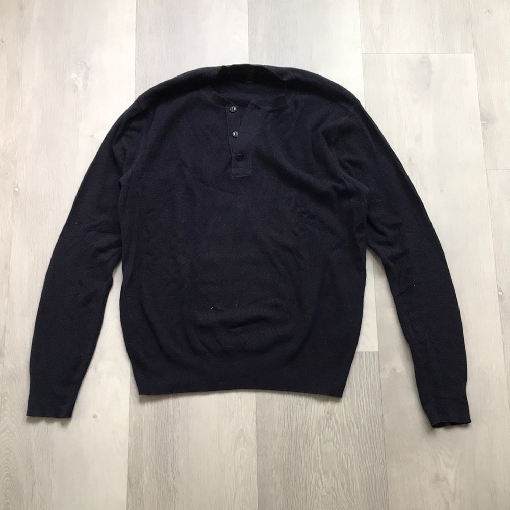 J CREW HENLEY WOOL HENLEY LONG SLEEVE NAVY PULLOVER WOMENS LARGE